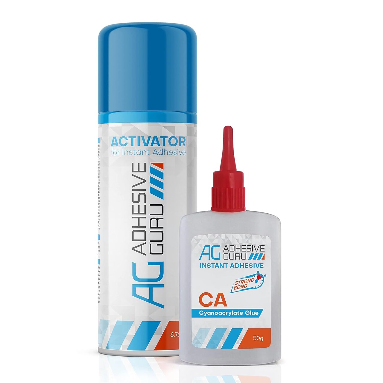 ADHESIVE GURU AG220 CA Glue (1.7 oz) & Activator Spray Set (6.76 fl oz), Transparent Super Glue and Accelerator Aerosol Kit
